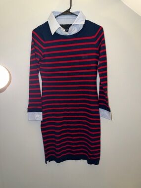 Cynthia Rowley Navy and Red Striped Dress